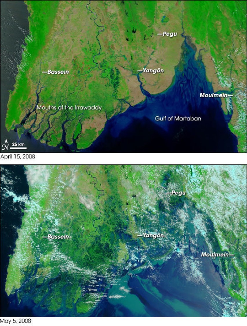 Birma przed i po uderzeniu cyklonu Nargis