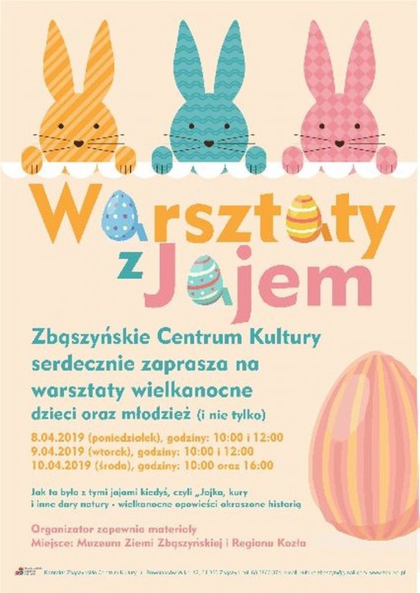 Zaproszenie. Warsztaty z jajem. Zbąszyńskie Centrum Kultury oraz Muzeum Ziemi Zbąszyńskiej i Regionu Kozła 