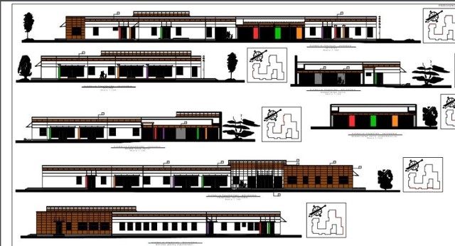 Ściany przedszkola i rzuty budynku oraz zagospodarowania terenu wokół obiektu