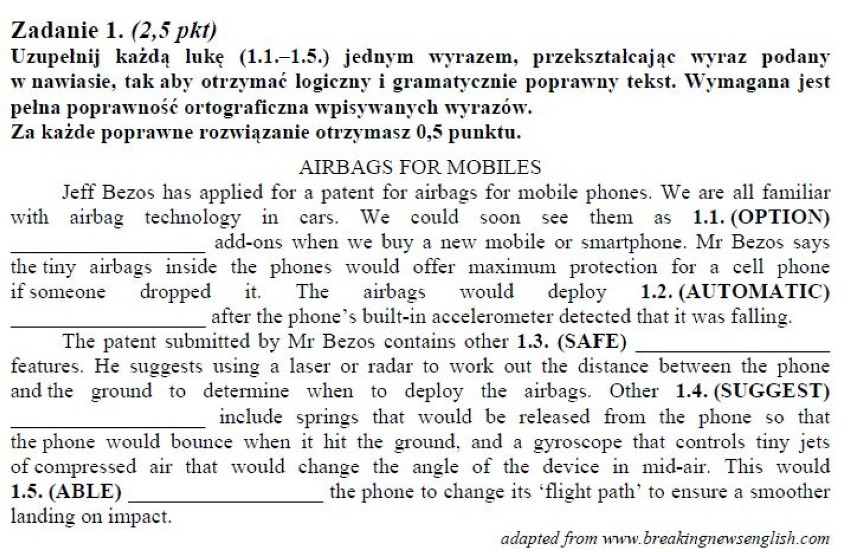 JĘZYK ANGIELSKI - ARKUSZ  POZIOM ROZSZERZONY - MATURA 2013