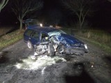 Gmina Kuślin: Volvo roztrzaskało się na drzewie i zaczęło palić. W aucie była zakleszczona pasażerka... [ZDJĘCIA]
