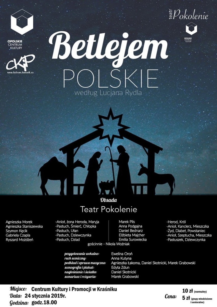 CKiP Kraśnik. Teatr Pokolenie zaprasza na spektakl "Betlejem Polskie"