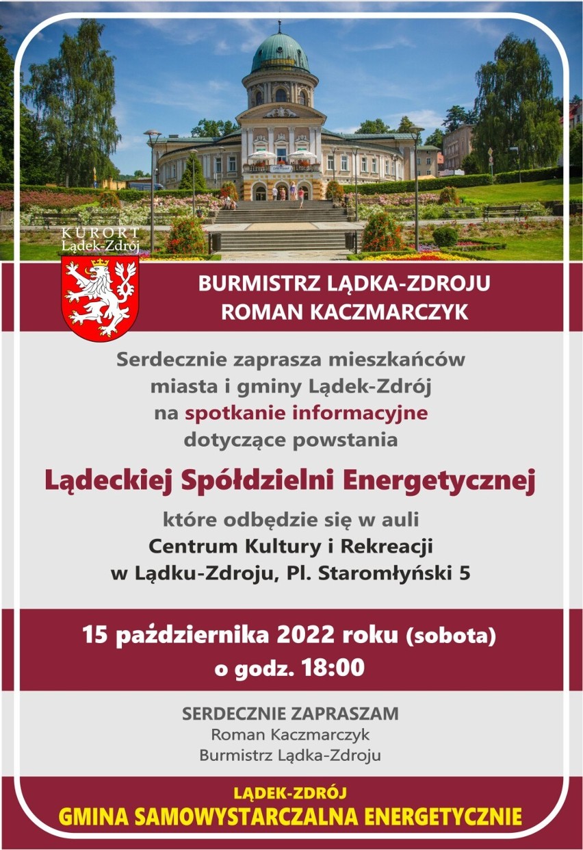 15 października, burmistrz Lądka-Zdroju zaprasza mieszkańców...