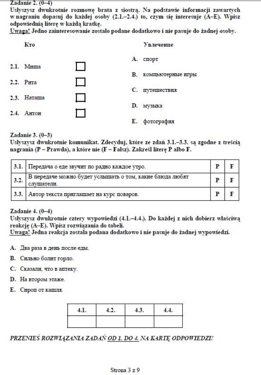 Egzamin gimnazjalny 2012 z języka rosyjskiego startuje 26...