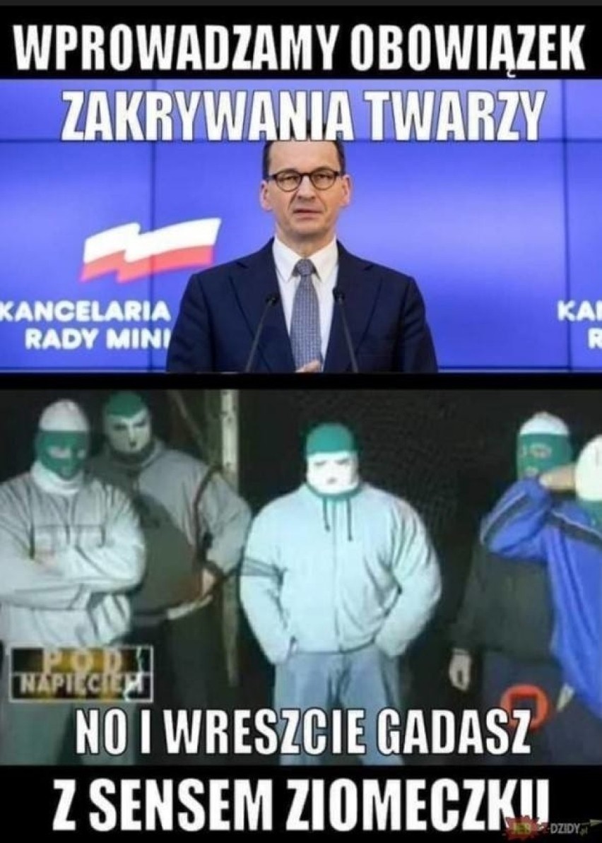 MEMY. Kibole, pseudokibice, chuligani ze stadionów. "Odpowiedzialna młodzież. Usta i nosy zasłonięte"