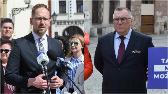 W II turze wyborów prezydenta Tarnowa walczą kandydat KO Jakub Kwaśny (z lewej) oraz kandydat PiS Haneryk Łabędź