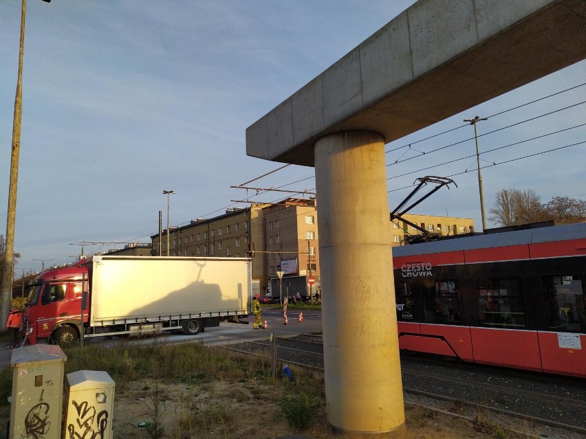 Wypadek w Częstochowie. Na wysokości Estakady doszło do zderzenia samochodu ciężarowego i tramwaju