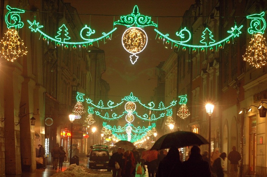 Bożonarodzeniowe dekoracje na ulicach Krakowa
