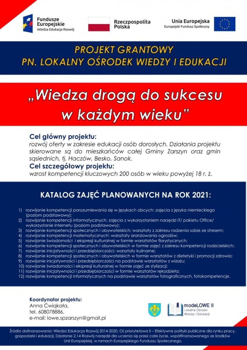Bezpłatne szkolenia dla mieszkańców gminy Sanok, Zarszyn i Besko