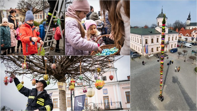 Rynek w Tuchowie został przyozdobiony na święta m.in. kolorowymi pisankami, wykonanymi przez najmłodszych. Na środku stanęła kilkunastometrowa palma