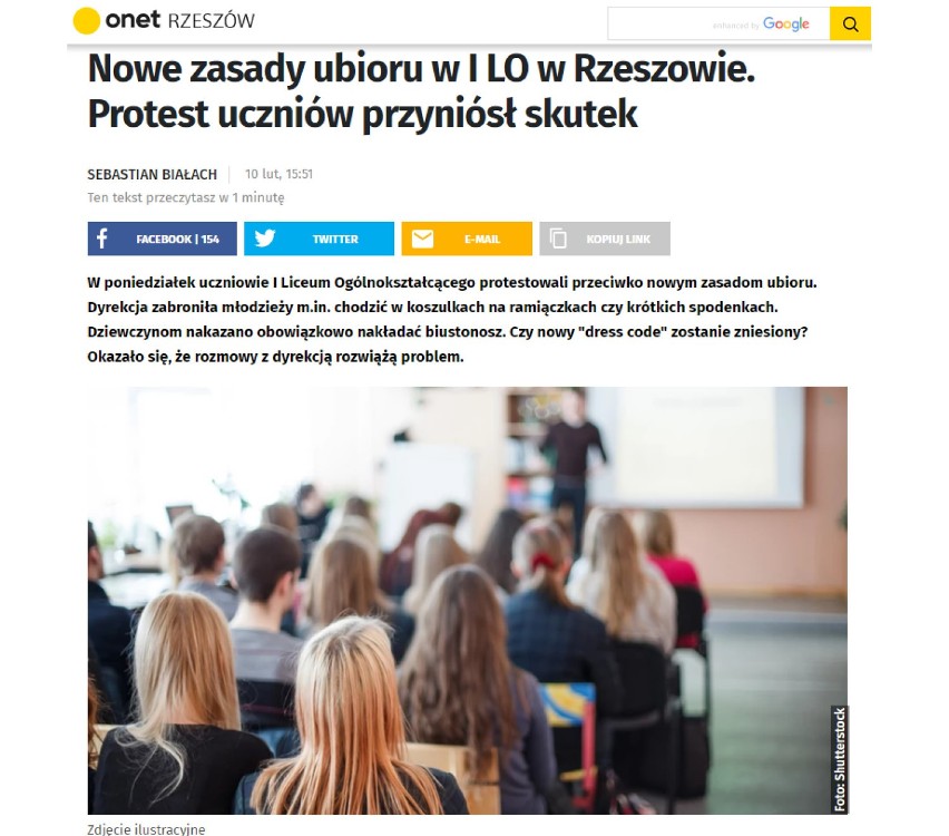 W lutym uczniowie I Liceum Ogólnokształcącym zaprotestowali....