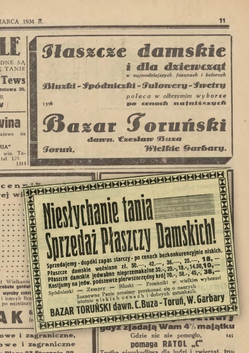 Reklama sklepu Bazar Toruński, 1936 r.