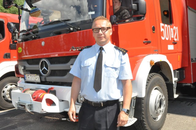 Tomasz Mucha z Państwowej Straży Pożarnej w Olkuszu