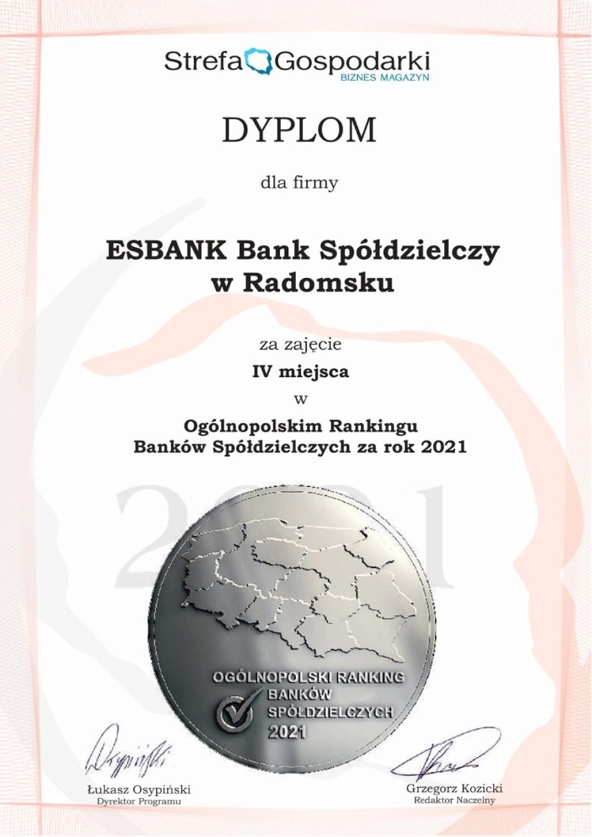 Bank Spółdzielczy w Radomsku w czołówce rankingu Najlepszych Banków Spółdzielczych