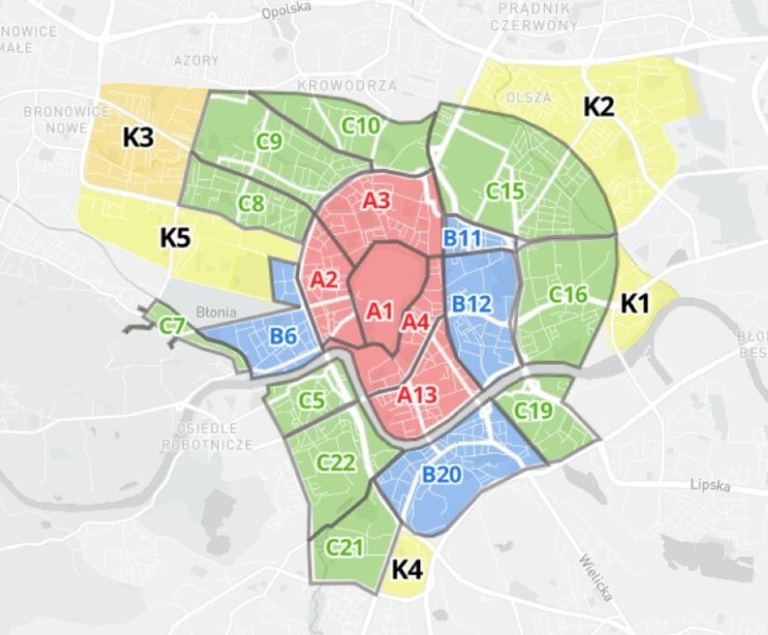 Na czerwono, zielono i niebiesko zaznaczone są obszary na...