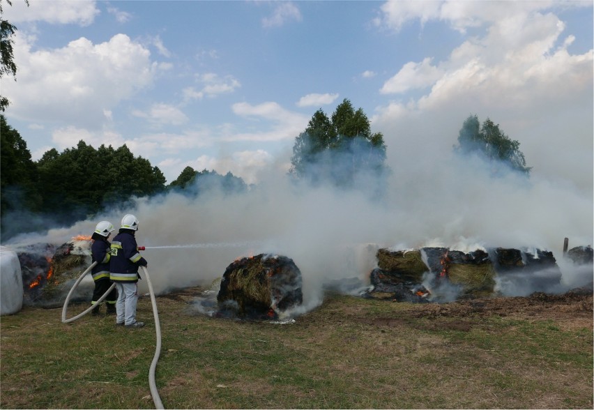 Pożar wielkich bel słomy w Plucicach w gminie Gorzkowice