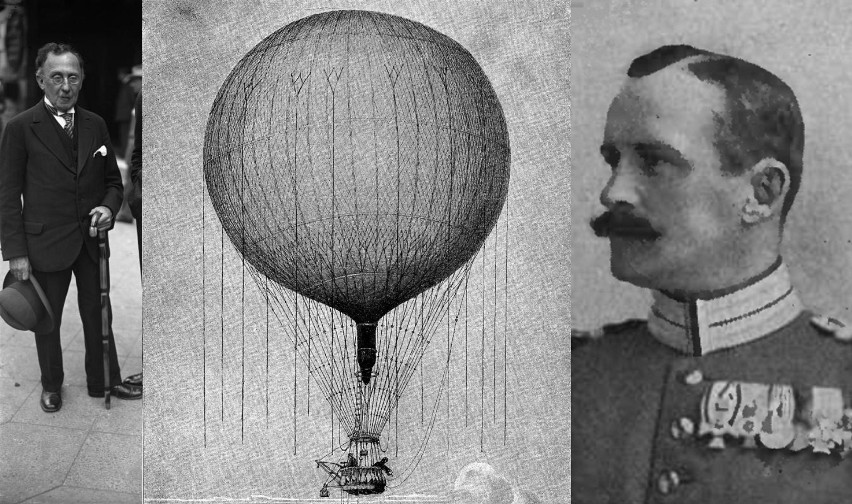 Od lewej: Arthur Berson, balon Humblodt w trakcie lotu i...