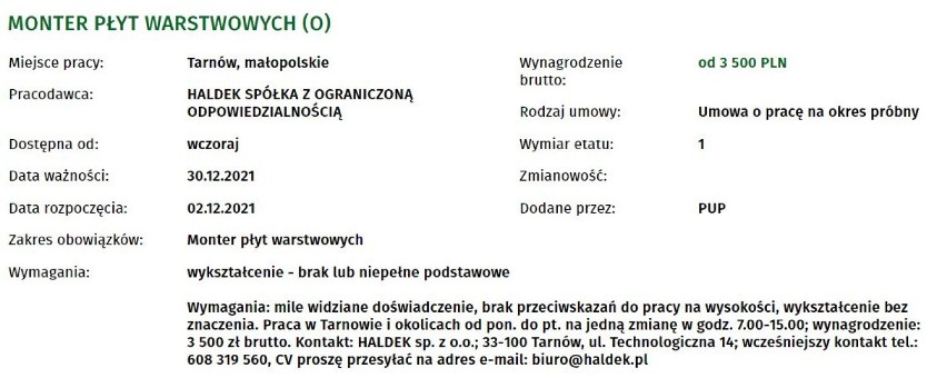 Najlepiej płatne oferty pracy z Powiatowego Urzędu Pracy w...