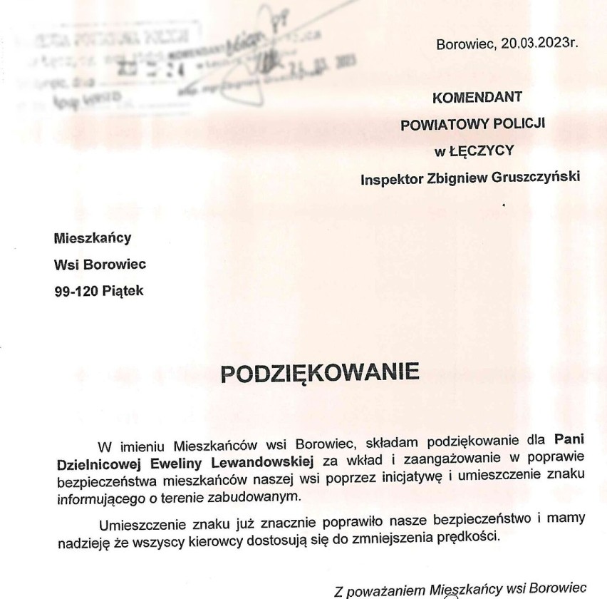 Podziękowania, które wpłynęły do komendy