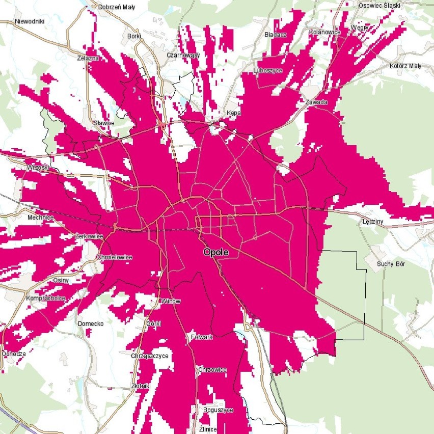 5G w Opolu - mapa zasięgu T-Mobile.