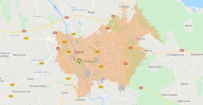5G w Opolu - mapa zasięgu Orange.