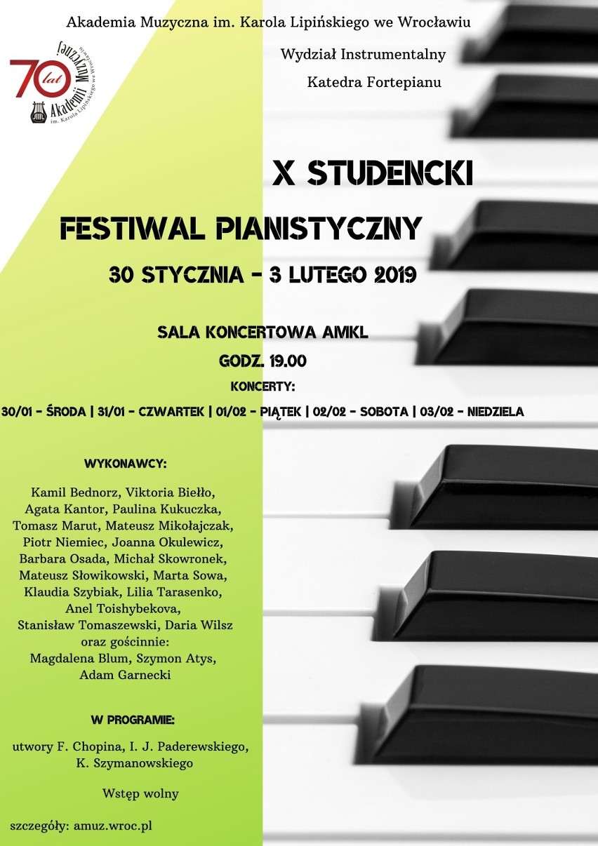 Wrocław. Zapraszamy na X Studencki Festiwal Pianistyczny. Wstęp wolny (ZOBACZ PROGRAM)