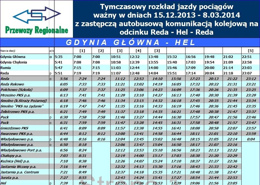 PKP Hel - Gdynia: od grudnia obowiązywać ma nowy rozkład.

-...