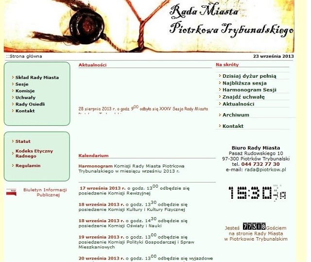 Obecna strona internetowa Rady Miasta w Piotrkowie