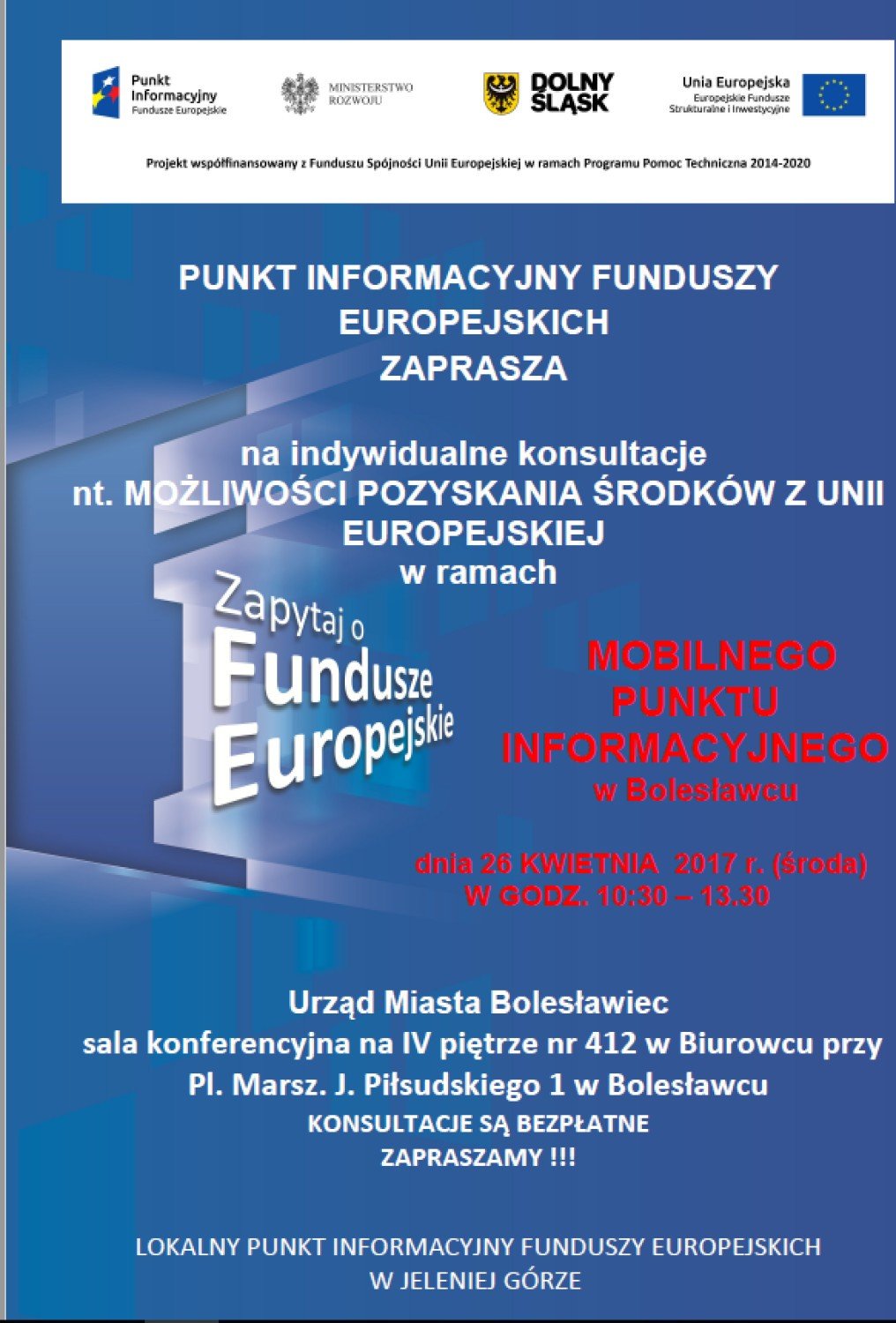 Mobilny Punkt Informacyjny Funduszy Europejskich w Bolesławcu - 26 kwietnia  2017 r. | Zgorzelec Nasze Miasto