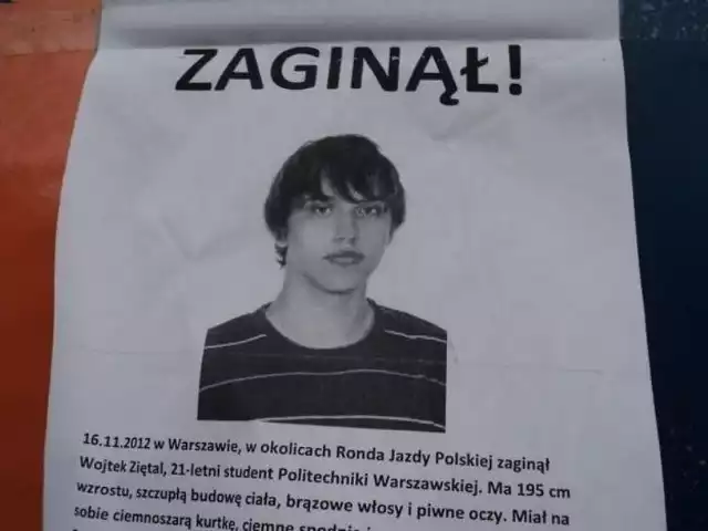 Ogłoszenie o zaginięciu Wojtka Ziętal rozwieszone w stolicy