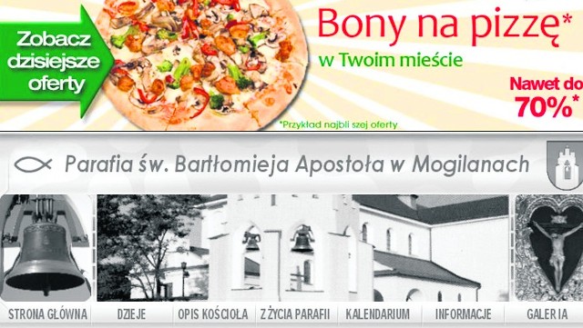 Na stronie parafii pojawiają się ciągle nowe reklamy (m.in. banku, kremu czy pizzerii)