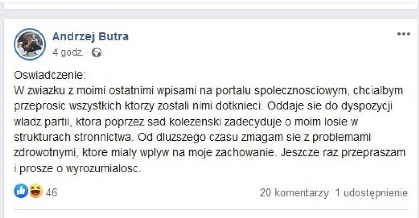 Oświadczenie Andrzeja Butry.