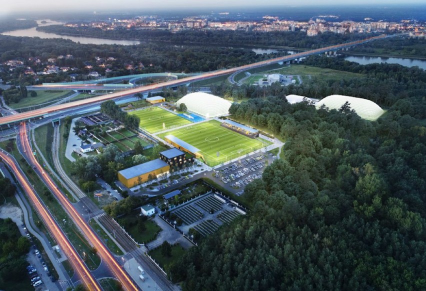 Nowy stadion Hutnika Warszawa. Trzy pełnowymiarowe boiska, zadaszone trybuny, jupitery i korty tenisowe. Już w 2020 roku? [WIZUALIZACJE]