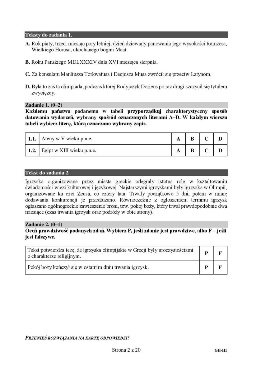 Historia i WOS - arkusze CKE z 10 kwietnia 2019