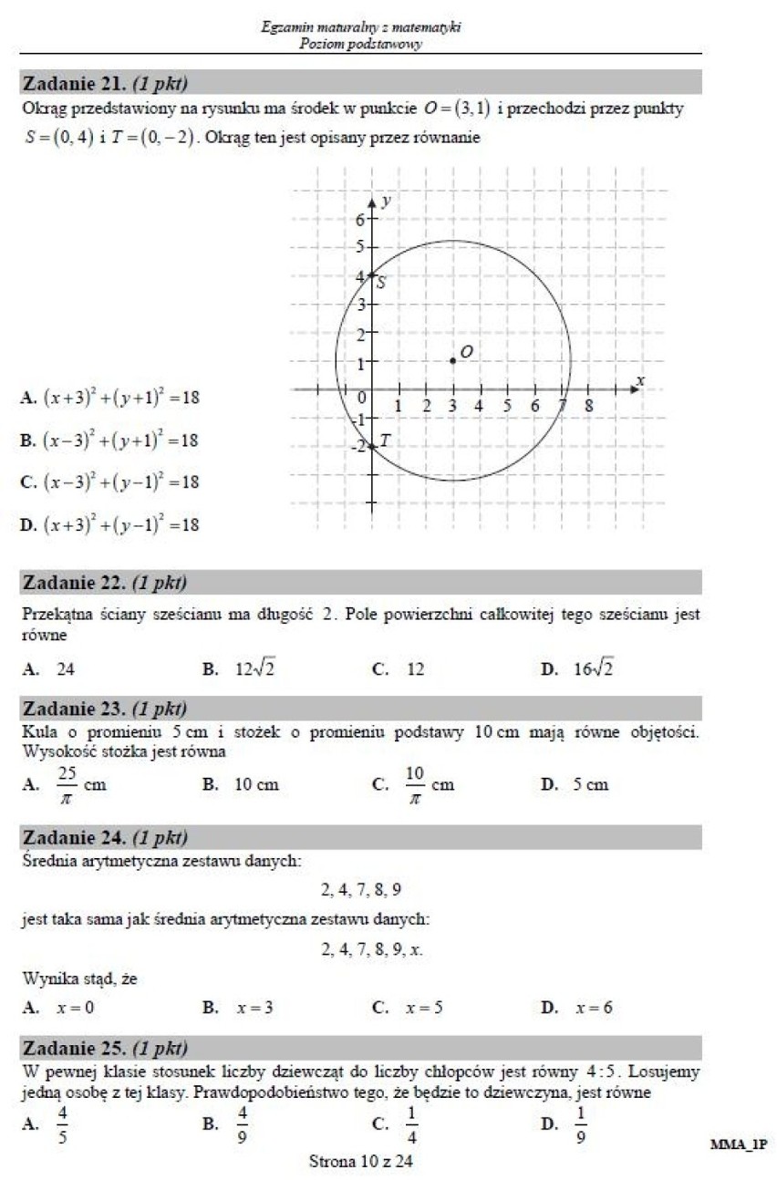 Matematyka poziom podstawowy [ODPOWIEDZI, ARKUSZE CKE]