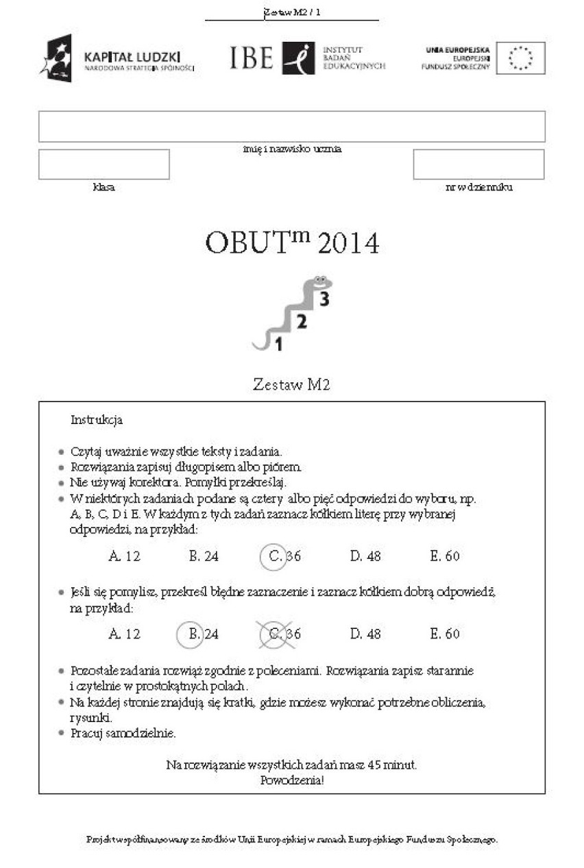 Test trzecioklasisty OBUT 2014 [arkusze, odpowiedzi]