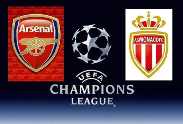 Logo Ligi Mistrz&oacute;w, mecz Arsenal Londyn kontra AS Monaco. W środę 25.02.2015 r. o godz: 20:25 (studio), godz: 20:40 (mecz).