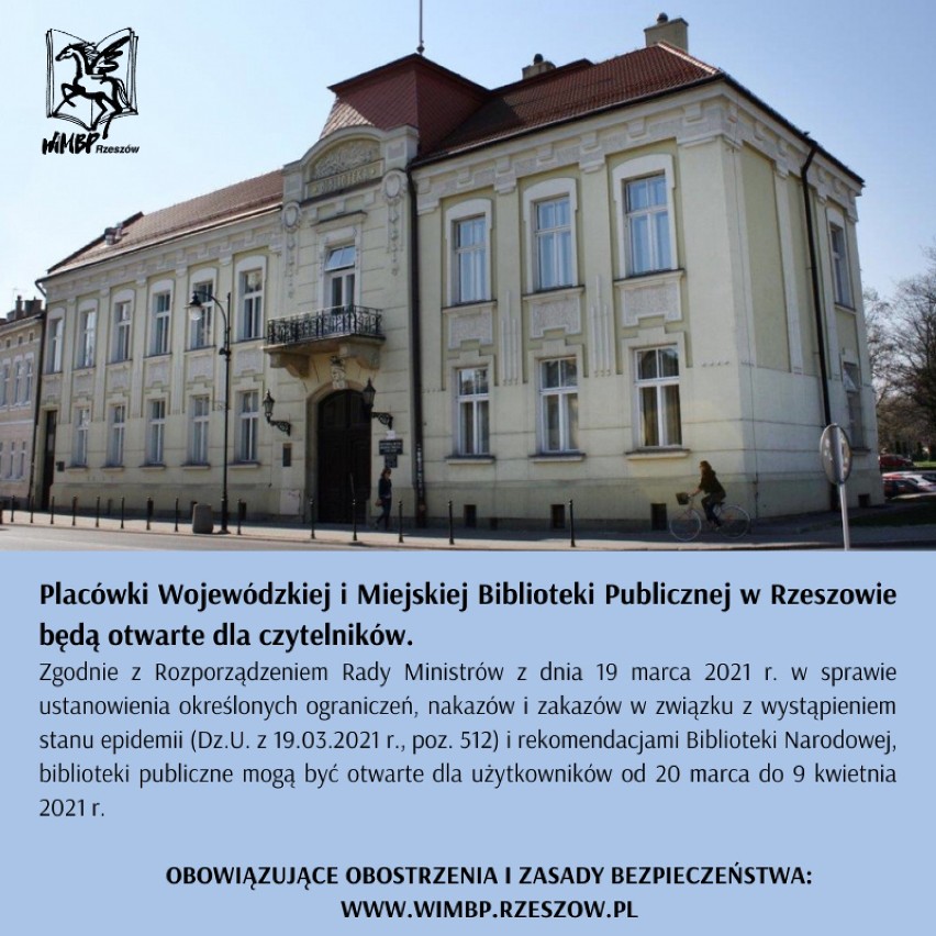 Wojewódzka i Miejska Biblioteka Publiczna w Rzeszowie otwarta pomimo pandemii koronawirusa. Są jednak ograniczenia. Sprawdź jakie