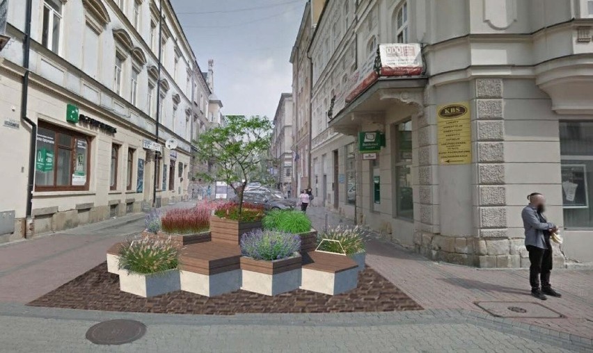 Jeden z parkletów zlokalizowany jest u zbiegu ulicy Wałowej...