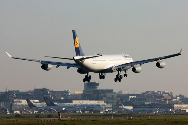 Fotografia ilustracyjna: Airbus A340 Lufthansy na lotnisku we Frankfurcie