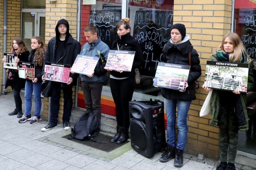 "Rzeźnia w Witkowie". Protest przed sklepem mięsnym w Szczecinie