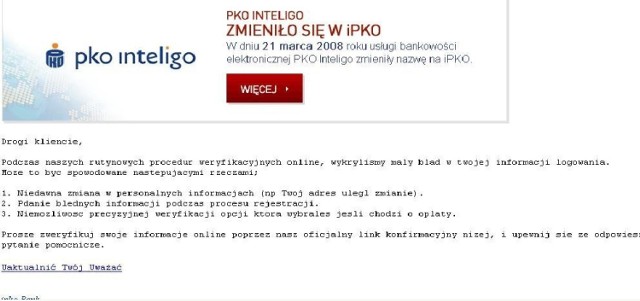 fałszywy mail od banku PKO