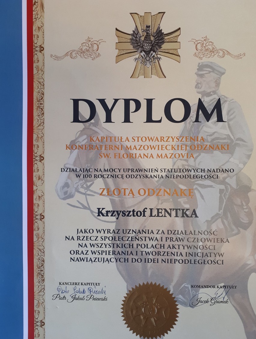 Kolejne wyróżnienie dla Krzysztofa Lentki. Tym razem kapituła przyznała mu złotą odznakę