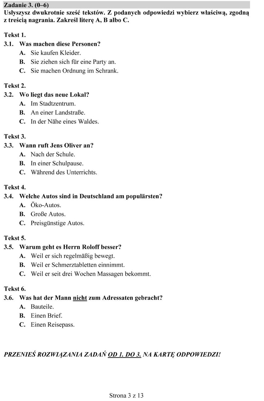 Próbna matura 2015 - język niemiecki [ARKUSZE, ODPOWIEDZI]
