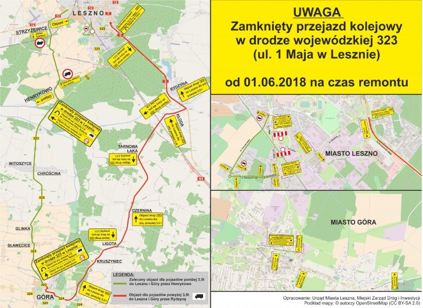 Przejazd kolejowy na ul. 1 Maja w Lesznie będzie zamknięty, nie wiadomo jak długo [MAPY OBJAZDÓW]