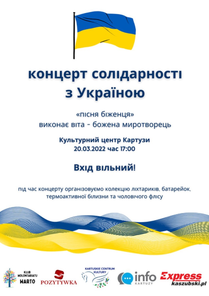 Kartuzy. Zbliżają się koncert solidarności z Ukrainą oraz wieczór z muzyką ukraińską