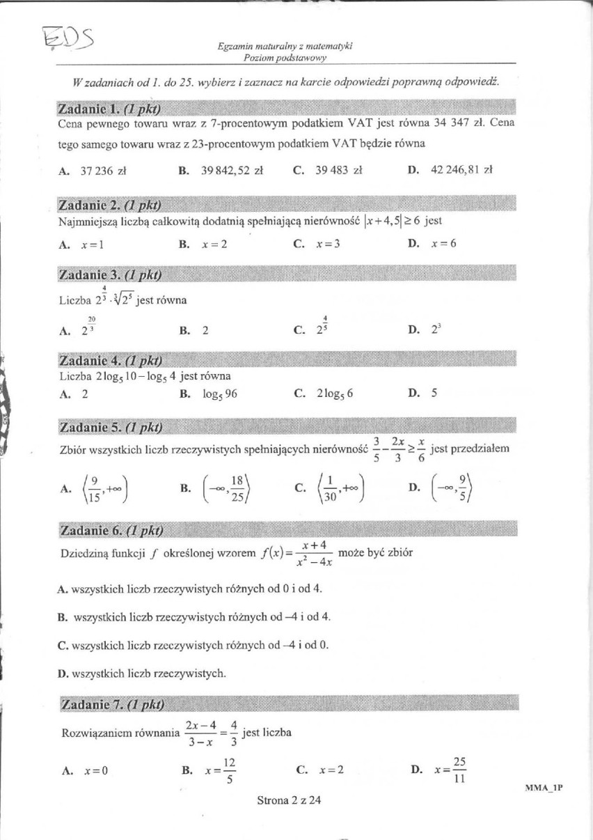 MATURA 2015 MATEMATYKA rozszerzona. Arkusze i odpowiedzi z egzaminu