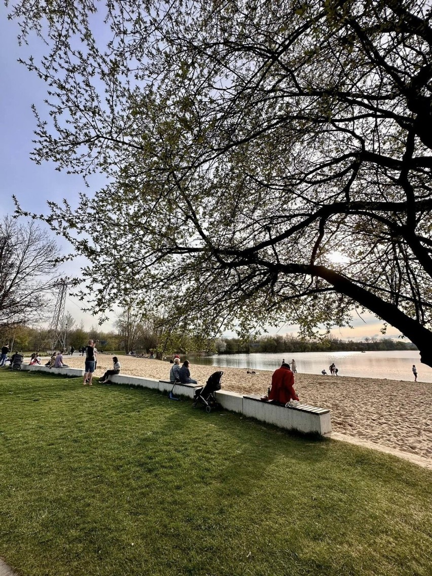 Kraków. Na Bagrach pierwsza plażowa pogoda w tym sezonie. I pięknie kwitną drzewa