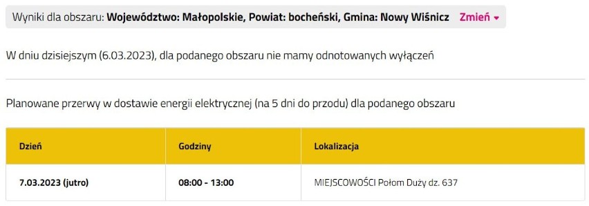 Awarie i planowane wyłączenia prądu w regionie...