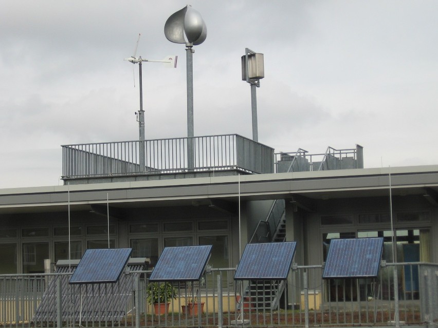 Urządzenia siłowni wiatrowej na dachu instytutu w Wuppertalu